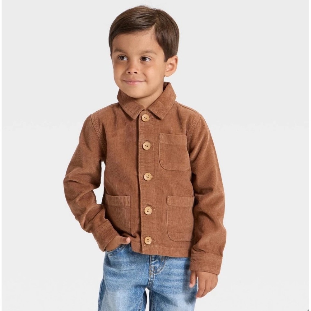 OshKosh Bgosh Brown Corduroy Chore Jacket Kids 18M Plaid Lined Button Up Coat
